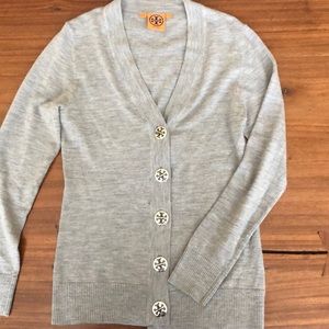 Tory Burch v-neck gray button up sweater